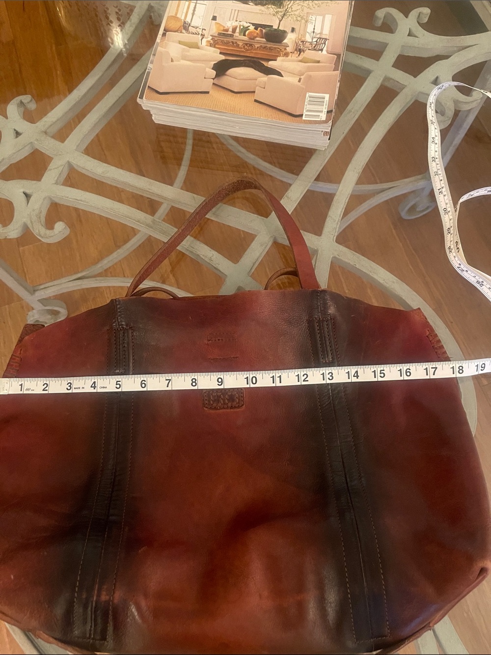 Bed Stu Leather Shoulder Tote in Burgundy and Dark Brown - Picture 7 of 9